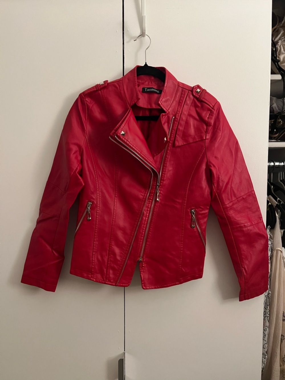 Red Faux Leather Moto Jacket